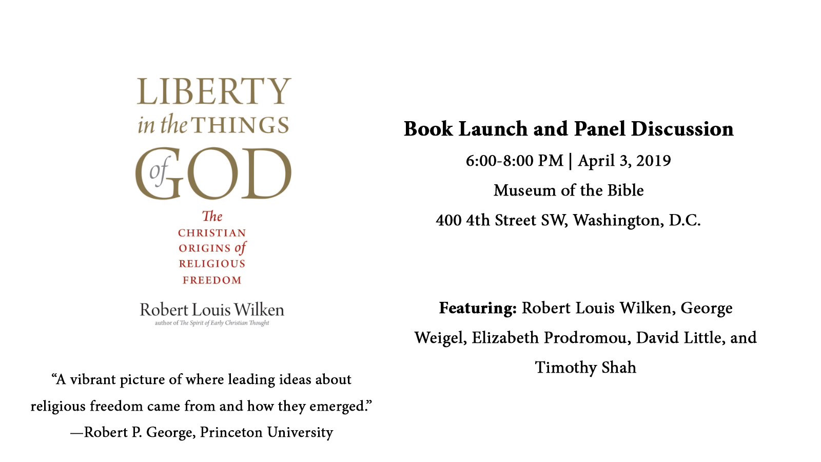 Featured image for “Event (April 3): Liberty in the Things of God: Book Launch and Panel”